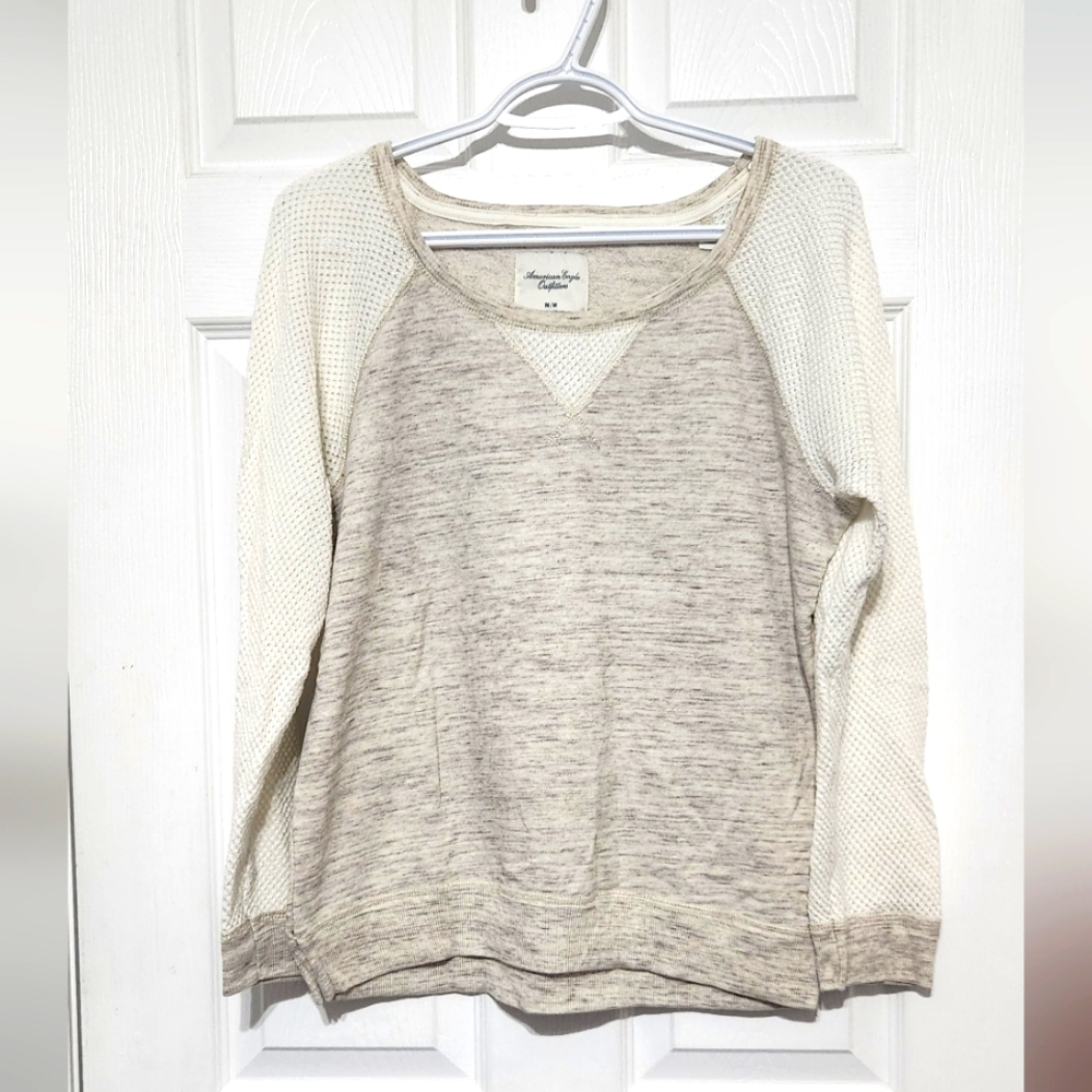 American Eagle Outfitters Beige & Cream Scoop Neck Sweater